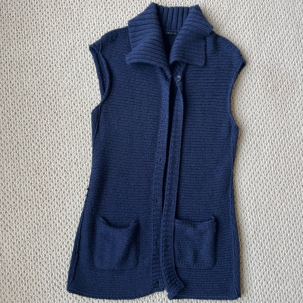 Theory Blue Cardigan Sweater with Shawl Collar